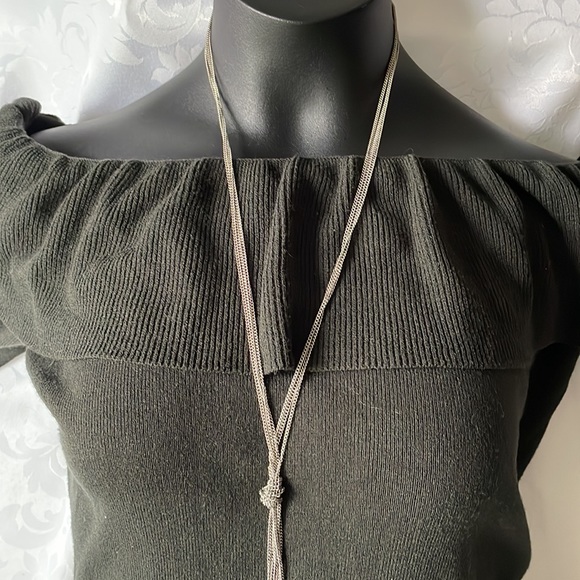 Ann Taylor long sleeve tight knit off shoulder sweater dark green Sz M - Picture 2 of 6